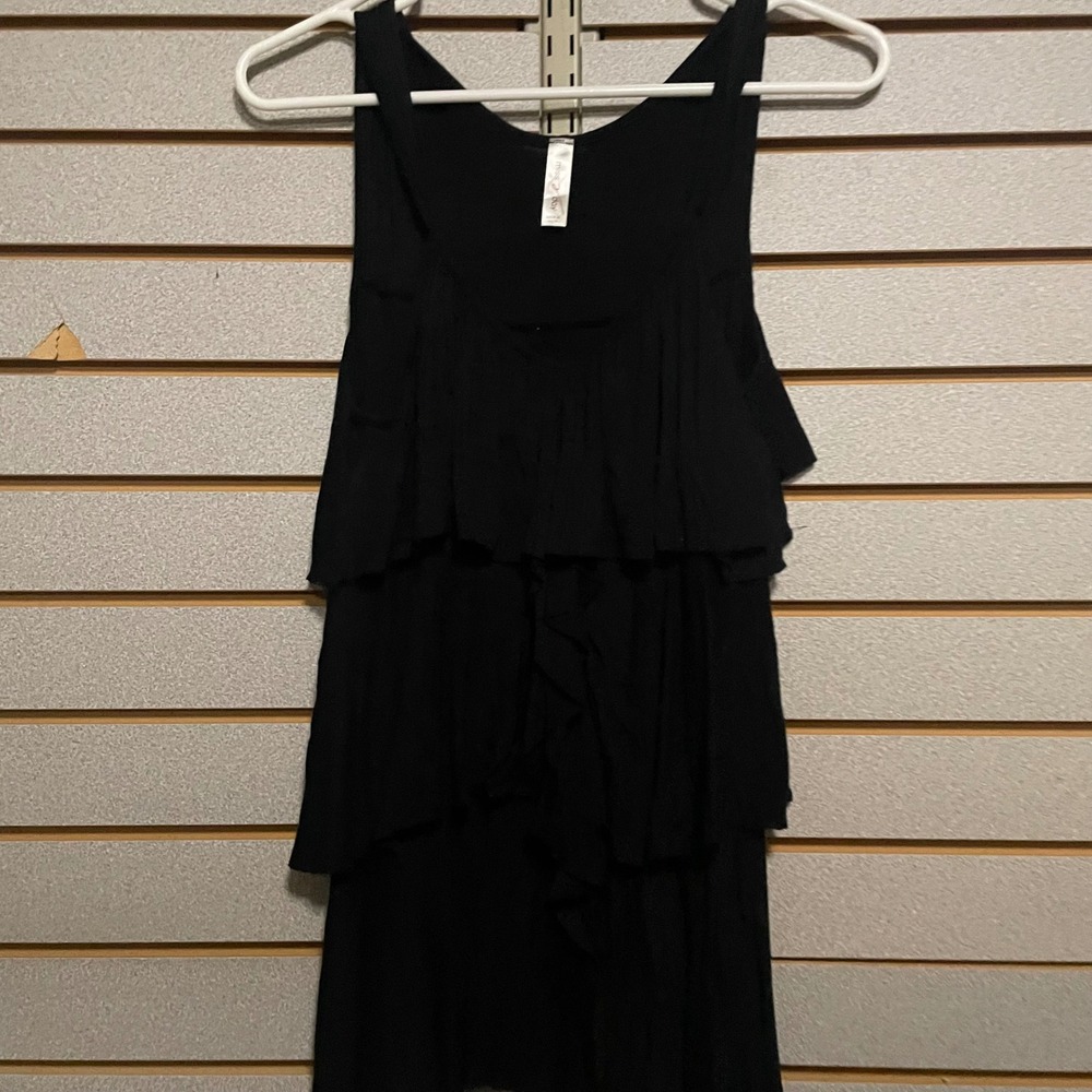 Miss E Day Black‎ Tiered Ruffle Tank Top Shirt Made in USA Women Small